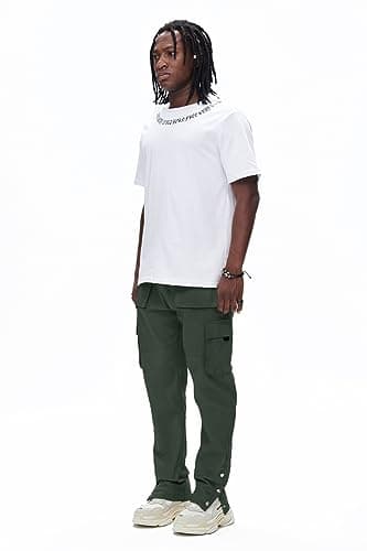 GINGTTO Mens Hiking Cargo Pants Slim Fit Stretch Fashion Tapered Casual Cargo Pants for Men with Multi-Pockets Army Green 36 - Thumbnail 3
