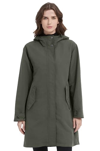 Orolay Women's Lightweight Rain Jacket Hooded Long Raincoats Softshell Travel Water-repellent Outdoor Windbreaker Darkgreen XX-Large - Image 1