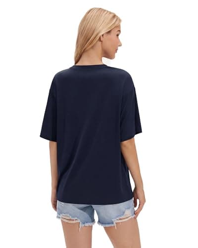 Stelle Women Oversized T Shirts Crew Neck Short Sleeve Shirts Summer Loose Fit Tees Navy Blue X-Large - Thumbnail 5