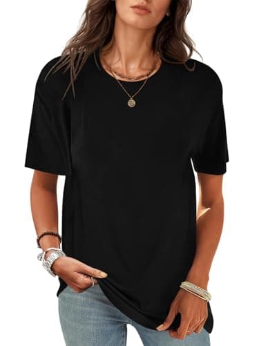 UNCLECAT Women's Short Sleeve T Shirts Summer Crewneck Soft Tunic Tops Summer Oversized Tees Black - Image 1