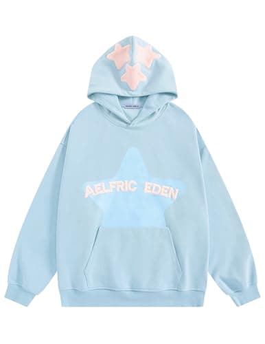 Aelfric Eden Star Hoodie Y2K Graphic Hoodies for Men Women Oversized Pullover Streetwear Hooded Sweatshirt Blue X-Large