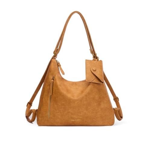 Women Hobo Bag Faux Leather Tote Handbags, Tan - Image 1