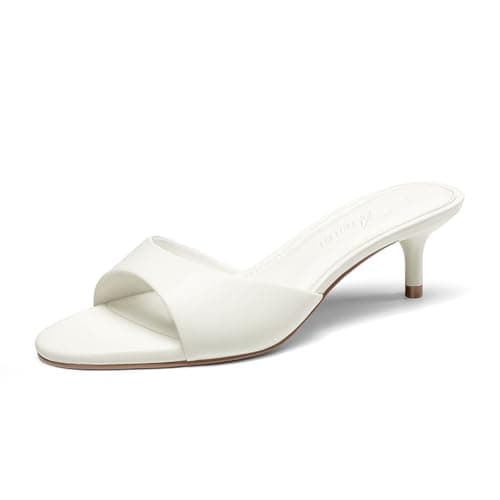 Athlefit Women's Kitten Heels Open Toe Comfortable Short Low Heels Slip On Dressy Summer Beige Heeled Sandals for Party Wedding Prom Size 9.5