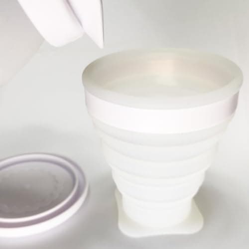ZB.soar Foldable Water Cup with Lid, Food Grade Silicone,Small Portable Water Cup, Suitable for Camping, Traveling and Business Trips, Lightweight, Durable and Reusable (White) - Thumbnail 2