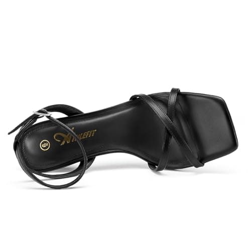 Athlefit Black Kitten Heels for Women Square Open Toe Strappy High Heels Comfortable Dressy Summer Graduation Ankle Strap Heeled Sandals Size 7 - Thumbnail 5