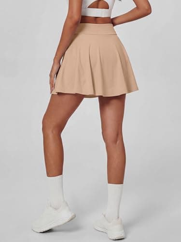 Caracilia Women's Athletic Tennis Skort, Drawstring High Waisted Built-in Shorts, Casual Skirt for Summer Daily Wear & Sports Apricot X-Small - Thumbnail 4