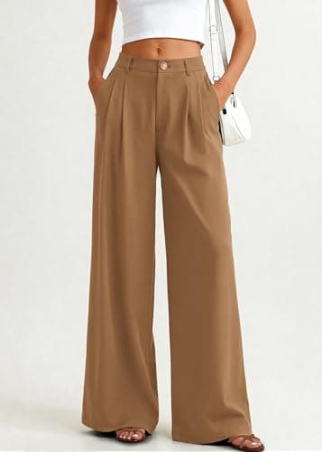 KIRUNDO Dress Pants Women 2026 Summer Polka Dot Palazzo Wide Leg Trousers Flowy Business Casual Slacks for Work with Pockets(Khaki, Small) - Thumbnail 4