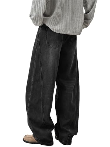 Areant Mens Baggy Hip Hop Jeans Wide Leg Loose Fit Vintage Jeans Relaxed Fit Skater Denim Pants with Elastic Waist Black Small - Thumbnail 5