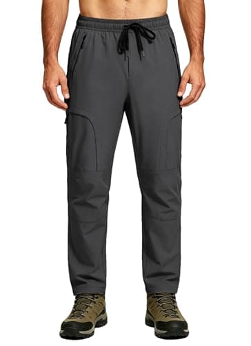 Mens Hiking Pants Waterproof Lightweight Quick Dry UPF 50+ Cargo 5 Pockets Elastic Waist Drawstring Cuff Joggers Tactical Work Casual Athletic Workout Gym Grey L - Image 1