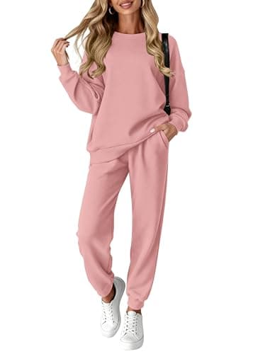 KIRUNDO Sweatsuits Women 2 Piece Outfit Matching Workout Lounge Sets Spring Fall Clothing Tracksuit Airport Travel Outfits(Pink,XX-Large) - Image 1