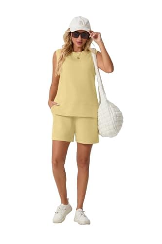 Lepunuo 2 Piece Outfits Sleeveless Summer Tank Top Matching Shorts Set Workout Lounge Set Tracksuit - Thumbnail 2