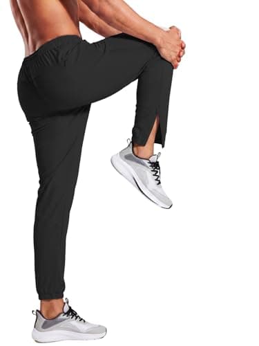 Auxo Mens Track Pants Running Jogging Tapered Pants Black Joggers for Men Mens Joggers with Zipper Pockets M - Thumbnail 2
