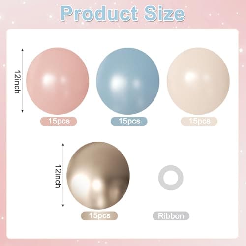 Gender Reveal Balloons, 60Pcs 12Inch Dusty Pink Blue White Gold Balloons for Boho Neutral Gender Reveal Baby Shower Engagement Birthday Party Decorations - Thumbnail 2