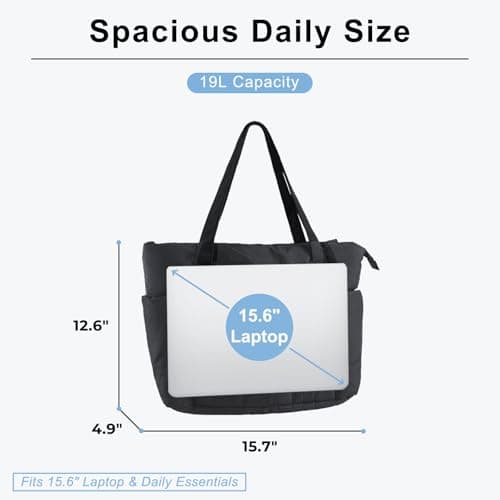 U+U Puffer Tote Bag for Women, Quilted Work Handbag with Compartments, Lightweight Puffy Shoulder Bag with Yoga Mat Strap for Daily, Travel, and Gym (Black) - Thumbnail 4