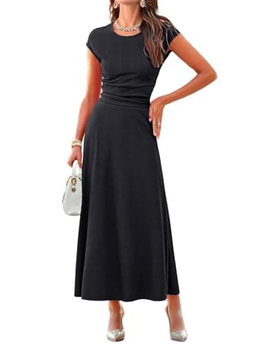 Dokotoo Summer Dresses for Women 2026 Sexy Short Sleeve Crew Neck Knit Crop Top and Elastic Waist Midi Skirt Sets Cute Black Summer Dresses Two Piece Sets for Women Going Out Small - Image 1