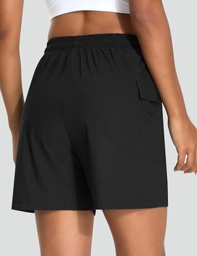 EZRUN Women's 5" Hiking Shorts Lightweight Quick Dry Athletic Shorts with Pockets Casual Golf Summer Cool Water Resistant (Black,XS) - Thumbnail 2