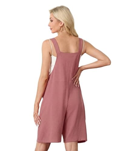 HiMONE Womens Summer Jumpsuit Sleeveless Casual Romper Overalls With Square Neck And Pockets (Rust Red-XL) - Thumbnail 4