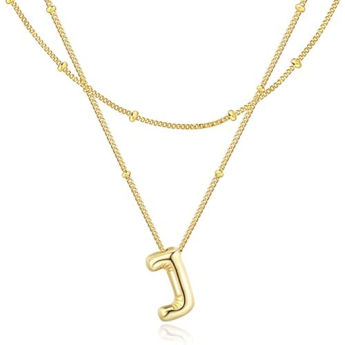 Bubble Letter Necklace for Women, 14k Golden Plated Initial Letter Pendant Necklace Personalized Jewelry Gift - Image 1