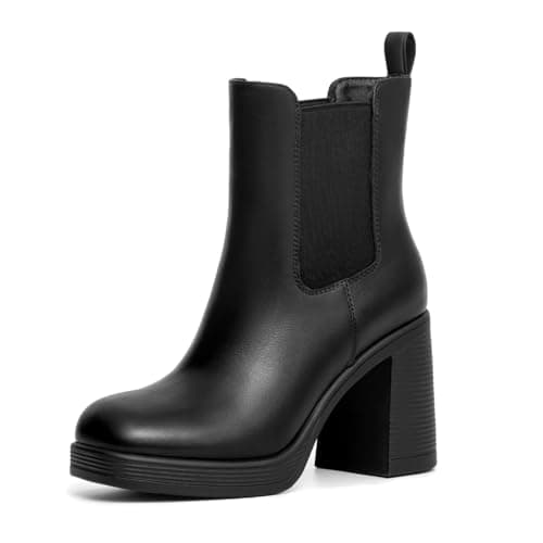 Athelfit Women's Chunky Heel Platform Chelsea Ankle Boots Black Size 11