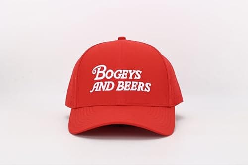 Bogeys and Beers Performance Golf Hat - Funny Golf Hat, Polyester/Spandex Blend, Adjustable Rope Snapback Cap - Breathable, Fitted for Men & Women - Red - Thumbnail 2