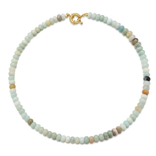 chorfla Beaded Gemstone Necklaces for Women, Bohemian Colored Choker Natural Stone Bead Decoration Summer Beach Handmade Jewelry Necklace (C-Amazonite) - Image 1