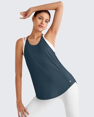 G4Free Yoga Tank Tops for Women Workout Racerback Athletic Tennis Pilates Tanks Gym Open Back Top (Navy,L) - Thumbnail 3