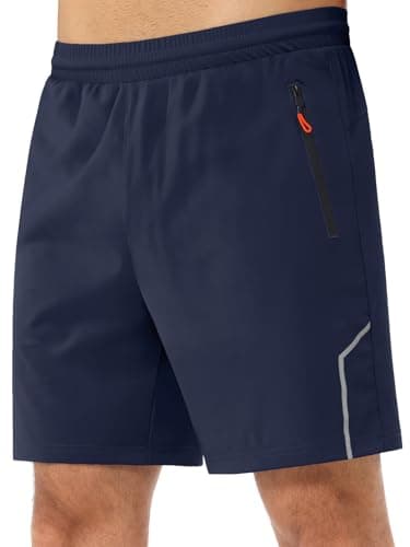3rd hill Men's 7 inch Running Shorts with Zipper Pockets Quick Dry Athletic Gym Workout Shorts Lightweight Navy Blue M - Image 1