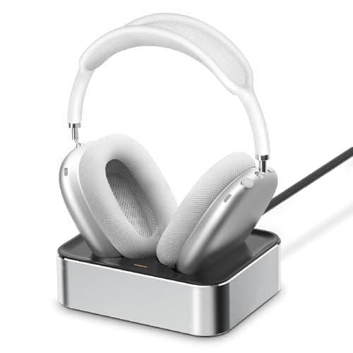 Headphone Charging Station for AirPods Max 2024 & 2020 - Magnetic Headset Charger Dock with Dual Lightning & Type-C Connectors (Platinum) - Image 1