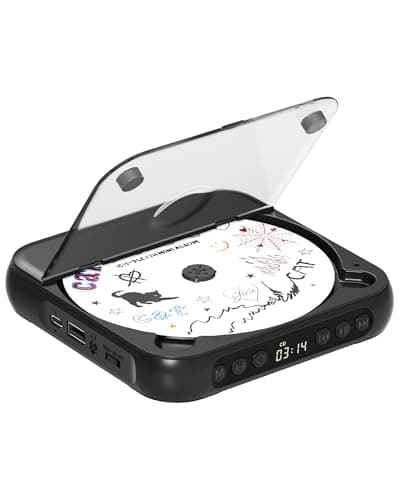ENVYCLOUD CD Player Portable with Dual Stereo Speakers, Rechargeable Portable Player with Bluetooth for Home with Headphones, Support CD/AUX/USB,Black