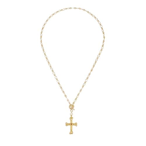 GZQ Chunky Gold Cross Necklaces for Women Big Cross Pendant Necklace Statement Long Chain Prayer Religious Jewelry (D)