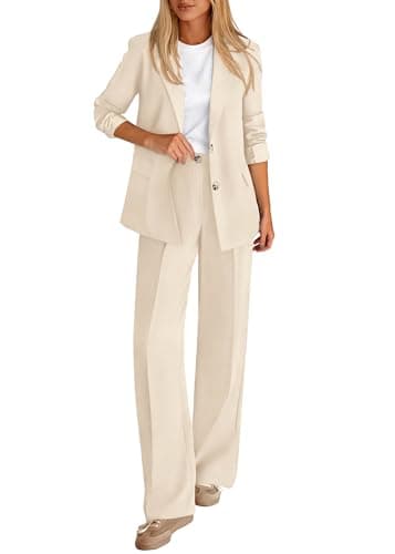 KIRUNDO Womens Suits 2 Piece Set Business Casual Blazer Jacket Wide Leg Dress Pants Suits Professional Work Office Outfits(Beige, Large)
