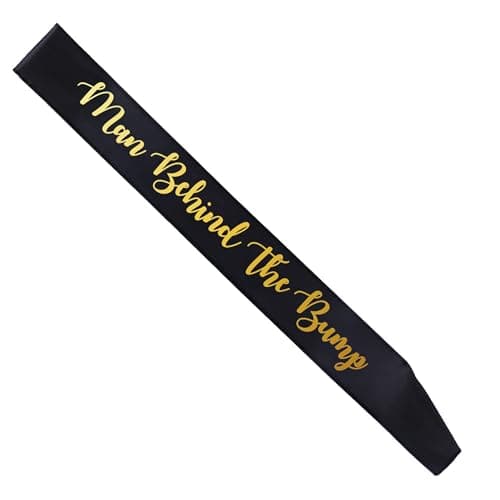 "Man Behind The Bump" Funny Baby Shower Sash for Daddy to Be, Baby Shower Party Decorations Gifts Supplies Dad to Be Baby Gender Reveal Ideas New Father Favors (Black and Gold) - Thumbnail 4