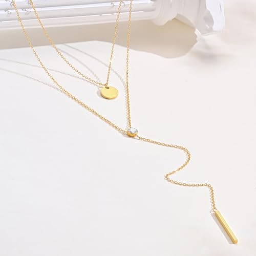 KSF Gold Lariat Necklace for Women - Dainty 18k Gold Plated Long Y Necklaces Y-Shaped Layered Long Necklaces for Women, Beaded Cubic Zirconia Drop Chain Necklace Trendy Jewelry Gifts - Thumbnail 5