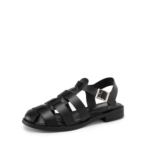 DREAM PAIRS Womens Fisherman Gladiator Braided Flat Sandal Cute Woven Strappy Closed Toe Shoes for Summer,Size 7,Black-Pu,SDFS2317W - Image 1