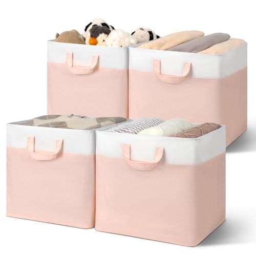 GRANNY SAYS Storage Cubes, 13 Inch Cube Storage Bins with Metal Frame, Collapsible Cube Storage Organizer, Fabric Cubby Bins for Shelves, Closet, Pink, 4 Pack - Image 1