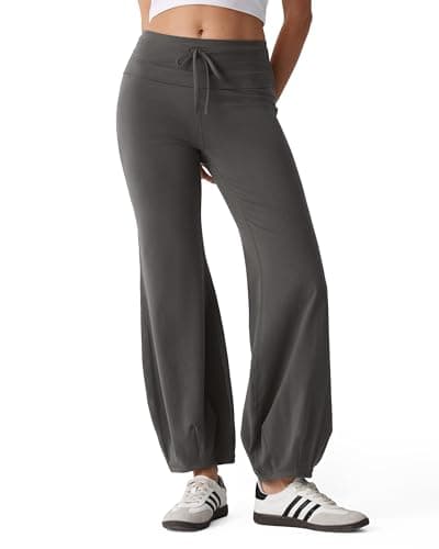 MOOSLOVER Women Quick Step Bubble Pants Drawstring High Waist Flare Leggings Casual Lounge Yoga Active Pant(XL,Dark Gray) - Image 1
