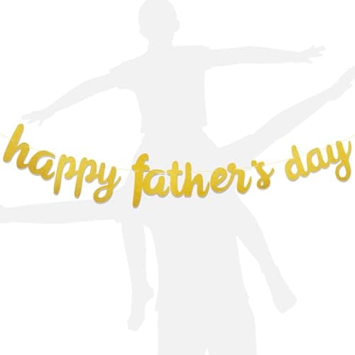 Oeyliz Happy Fathers Day Banner Father Day Decorations Fathers Day Garland Sign DIY Glitter Dad Day Party Banner Party Decorations Backdrop Dad Day Outdoor Indoor Home Gold - Image 1
