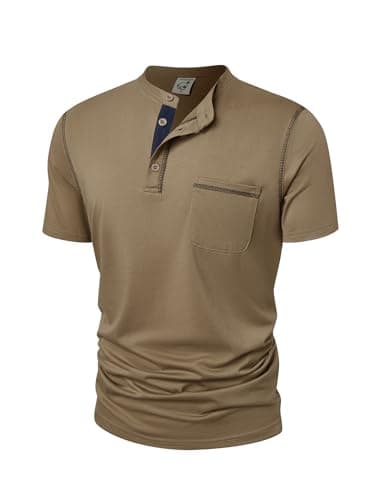 Hardaddy Men's Short Sleeve Henley Shirts Casual Summer Lightweight Button Henley Solid T-Shirt Tops Dark Khaki XXL - Image 1