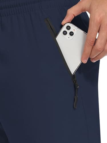 Hiking Pants Men Joggers Sweatpants Water Resistant Quick Dry Lightweight Zipper Pockets Elastic Waist Drawstring UPF 50+ Cargo Work Gym Casual Travel Dark Blue XL - Thumbnail 3