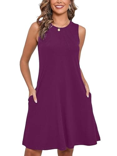 Heymoments Women Summer Dress Violet XX-Large Sleeveless Crew Neck Casual Cute Loose Fitting Tank Sundress Comfy Swing Midi Flowy A-line Trendy Beach Vacation Teacher Dresses with Pockets - Image 1
