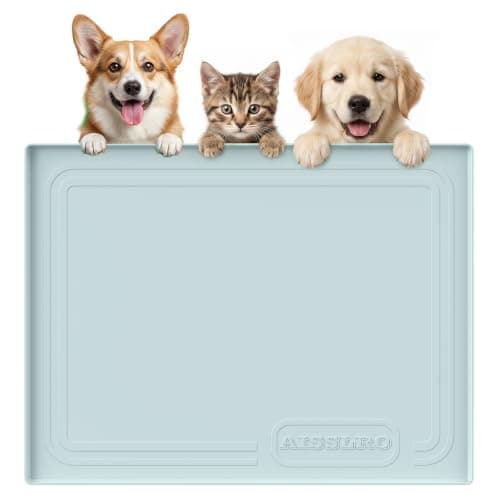 Aisslro Pet Feeding Mat, Waterproof Silicone Pet Bowl Mat, 22x19 Light Blue