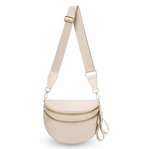 WOOMADA Checkered Crossbody Bag Bum Bag for Women, Fanny Pack Checkered Purse, Belt Bag with Shoulder Strap(Beige) - Image 1