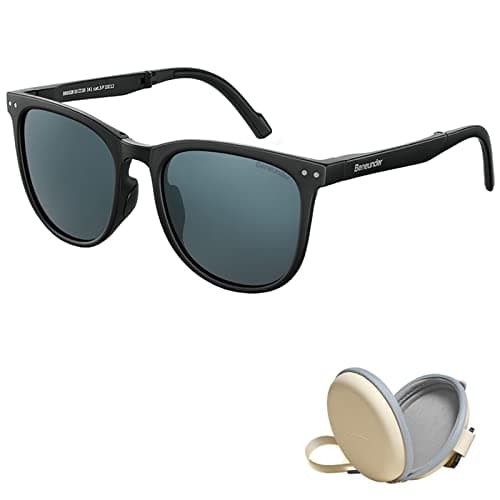 BENEUNDER Polarized Sunglasses for Men Women, Ultra Lightweight Folding Sunglasses, UV400 Protection Acetate Frame Sunglasses with Organizer, Black-23 - Image 1