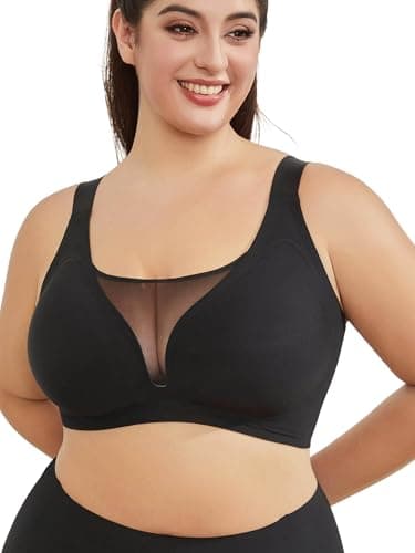 AusLook Plus Size Women Minimizer Wireless Bras Black 1XL Full Coverage Unlined Wide Strap Breathable Soft Smoothing Push Up Seamless Bralettes for Heavy Breast - Image 1