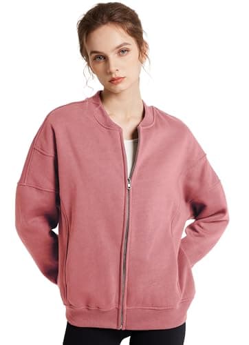 GEMLON Womens Zip Up Sweatshirts Jackets Long Sleeve Casual Loose Outwear with Pockets Dusty Pink 3XL - Thumbnail 5