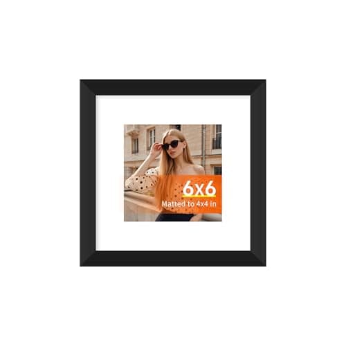 Arrow king 6x6 Black Picture Frame, Display Pictures 4x4 with Mat or 6x6 Without Mat, Wall or Tabletop Display with Stand, 1 Pack