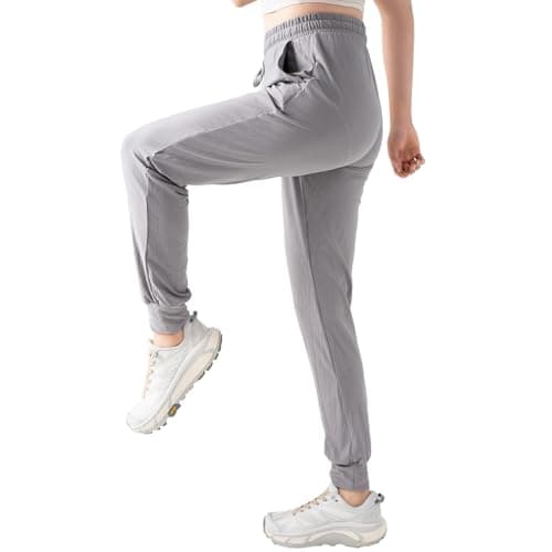 TRIUNION 2 Pack Women's Joggers Pants with Pockets Drawstring Running Sweatpants for Women Yoga Lounge Pants for Workout,Black/Light Grey,Medium - Thumbnail 2