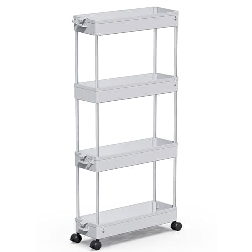 SPACEKEEPER Slim Rolling Storage Cart 4 Tier Bathroom Organizer Mobile Shelving Unit Storage Rolling Utility Cart Tower Rack for Kitchen Bathroom Laundry Narrow Places, Gray - Image 1
