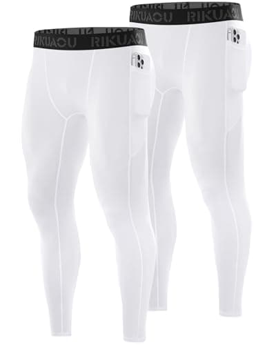 RIKUAOU Men’s Compression Pants Running Leggings Athletic Base Layer Workout Tights with Pockets for Sports Basketball - Image 1