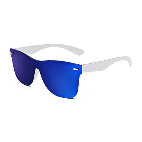 FEISEDY Womens Sunglasses Trendy Mirrored One Piece Lens Men Reflective Sun Glasses B4114 - Image 1